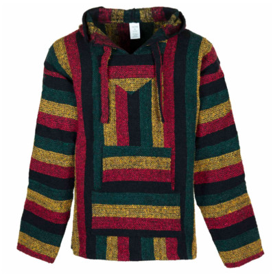  Authentic Mexican Baja Hoodie   Rasta Blend -Chill & Adventure Wear!  