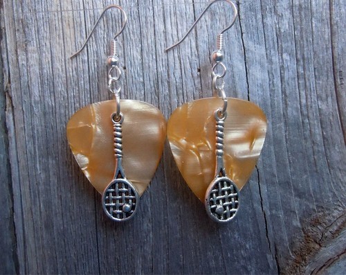 Tennis Racket Charm Guitar Pick Earrings - Pick Your Color - Picture 3 of 14