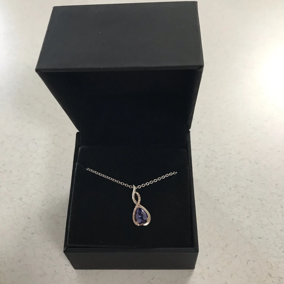 KAY Tanzanite & Diamond Necklace 1/20 ct tw Round-cut 10K White Gold 18 New - Image 2 of 4