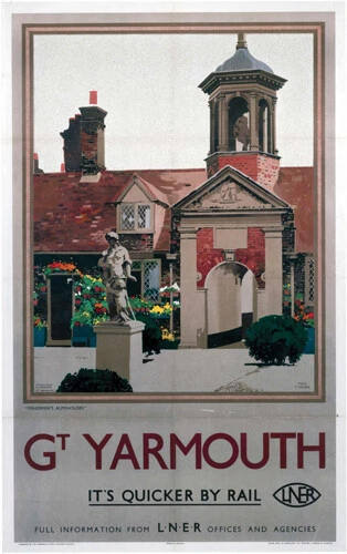 Vintage Great Yarmouth It's Quicker By Rail Railway Travel Poster A1/A2/A3/A4