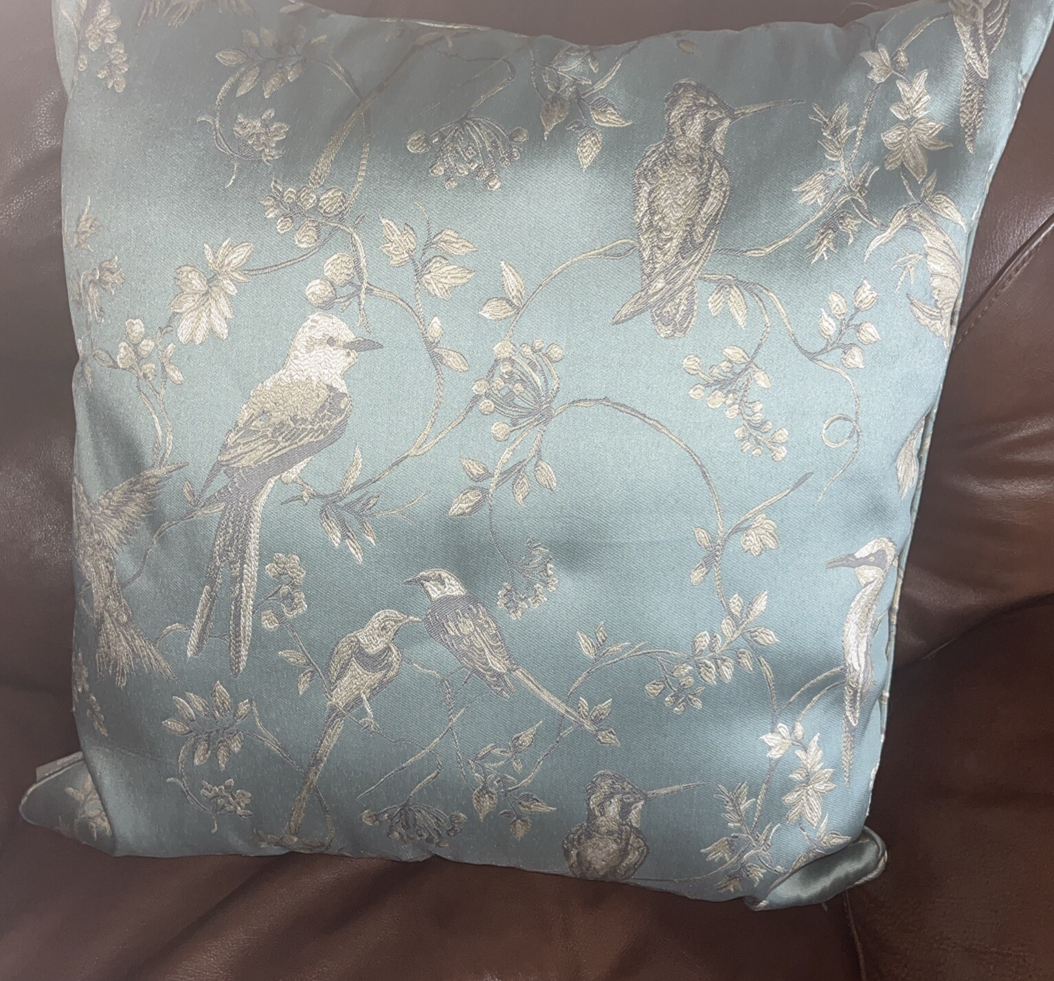 Madison Home Decorative pillo Square 22x22 Aqua Embroidery Birds Elegant