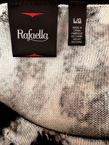 Rafaella Sz L Cardigan Sweater Black & White w/ Beads at Top Button-Up Cotton Bl - Picture 5 of 5