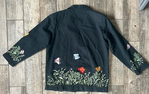 The Quacker Factory Women's Embroidered Black Flower Butterfly Jacket - Large - Picture 11 of 12