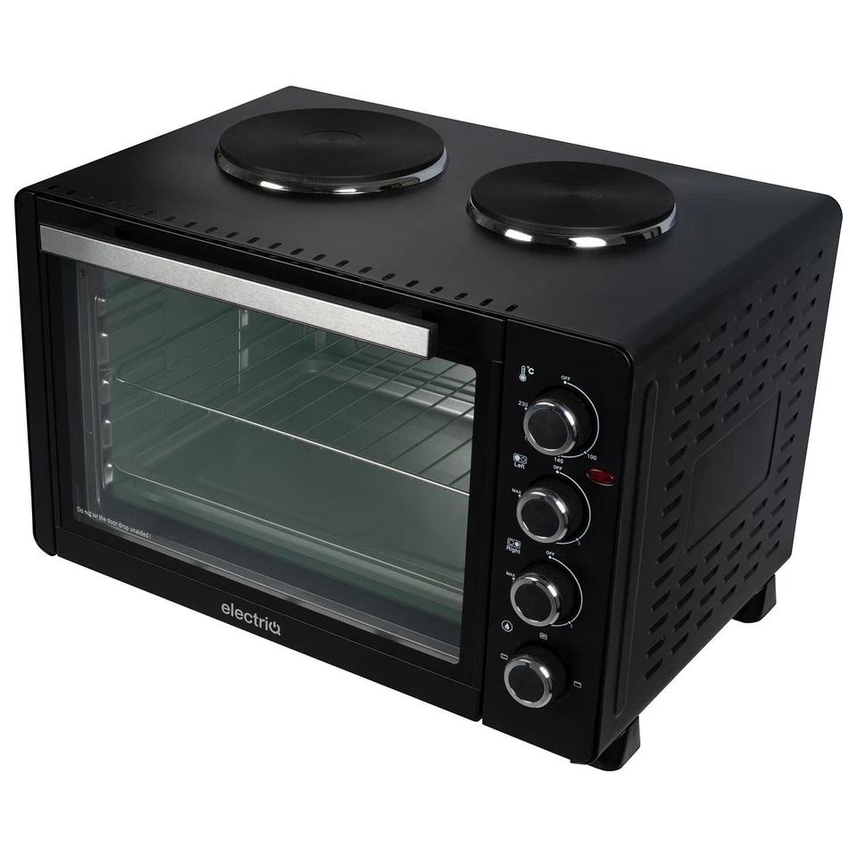 electriQ 45L Mini Oven with Dual Hotplates 1600W, 230°C, Black - Image 4 of 4