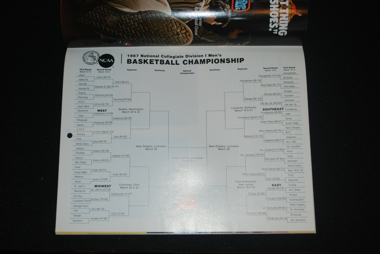 1987 NCAA Men's Basketball East Regional Program SyracuseFla, NCNotre