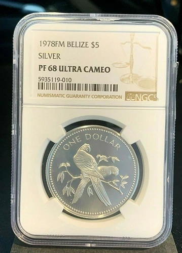1978 FM Belize Silver Proof $1 Coin NGC PF68 Ultra Cameo 