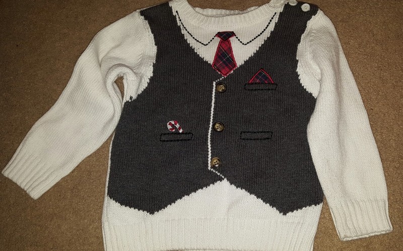 green dog 24 months Christmas sweater looks like a tie ,vest,plaid w/ candy cane