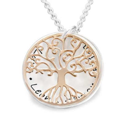 Familienkette personalisiert Lebensbaum TREE OF LOVE rosegold 925 Silber Gravur