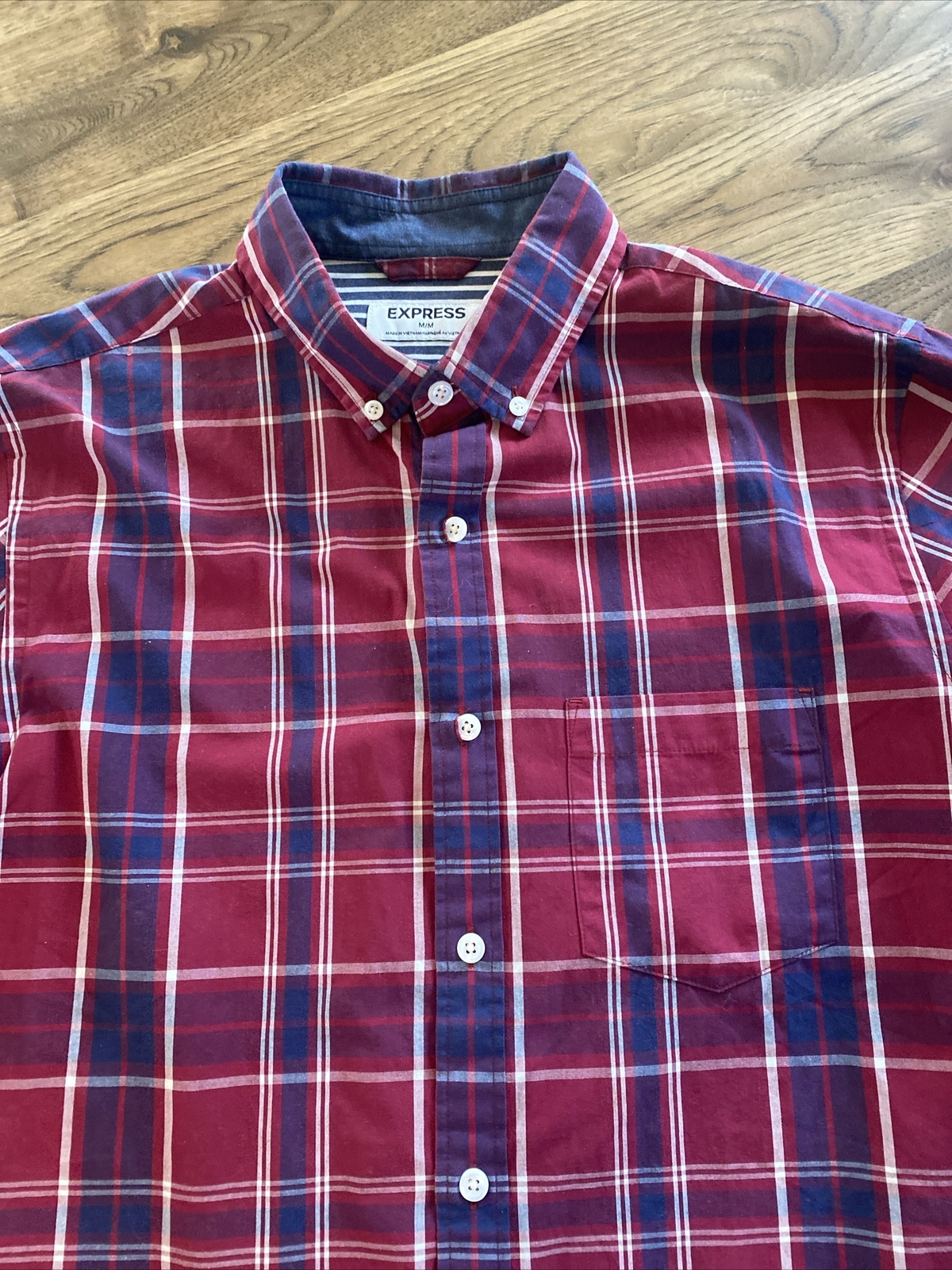 Express Shirt M Medium Button-Down Red Plaid Long… - image 4