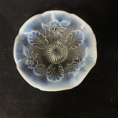 Dugan Glass DAISY & PLUME White Opalescent Footed Whimsy Bowl | eBay