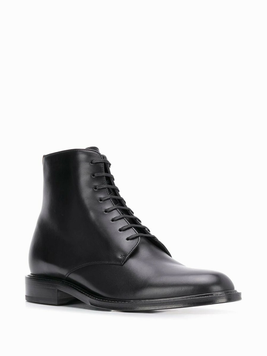 New Saint Laurent Army Laced Plain Toe Boot Black Leather 43  display picture 2