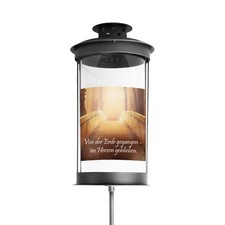 Stablaterne grau, Grablampe mit Motiv und Grabkerze, verschiedene Ausführungen