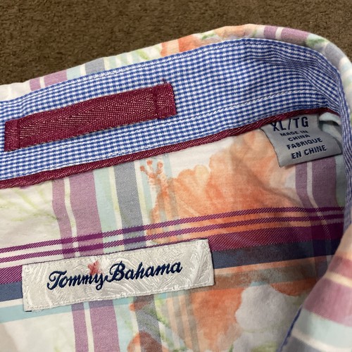 TOMMY BAHAMA Mens Multicolor Floral Vedado Plaid Silk Blend Button Down Shirt XL - Picture 3 of 6