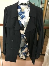 Navy Cotton Classic Short Trench Coat Jacket Size Small