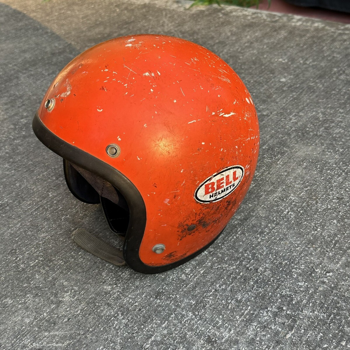 Vintage 1975-78 Bell Orange Magnum II Motorcycle Helmet Size 6 7/8 