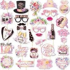 30Pcs Wedding Photo Booth Props Rose Gold Pink Bridal Party Photo Props for W...