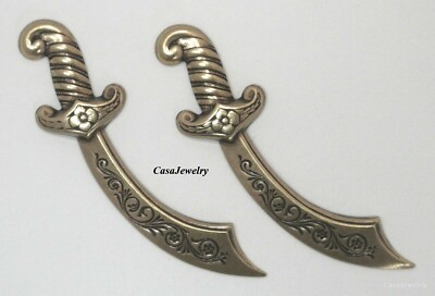 #4105 LARGE ANTIQUED GOLD DECORATIVE SWORD - 2 Pc Lot