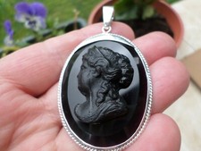 PENDANT - Antique Glass Paste Cameo - 925 Sterling Silver/Silver  