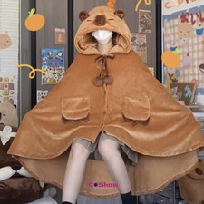 Cartoon Capybara Animal Plush Costume Cloak Plushing Hoodie Cape Sleepwear Gift