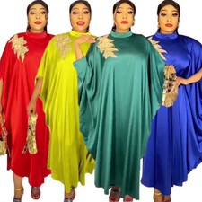 African Women Satin Oversize Abaya Maxi Dress Kaftan Robe Loose Islamic Cocktail