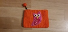 Geldbörse Portemonnaie Nepal Filz Handgefilzt Eule Orange 14 X 11 cm