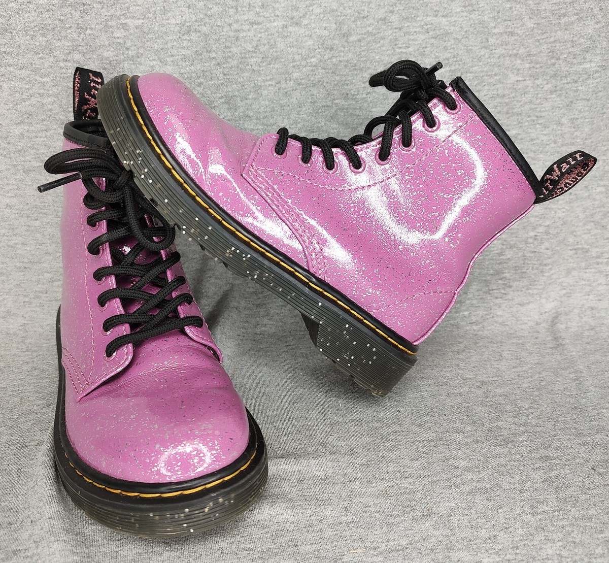 Martens 1460 J Glitter Pink Leather Lace Up Zip Ankle Boots Size 13  Junior