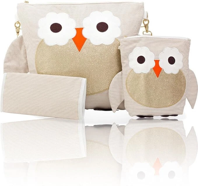3 Piece Convertible Backpack Inc Changing Mat & Mini Bag Stella Gold Owl Design