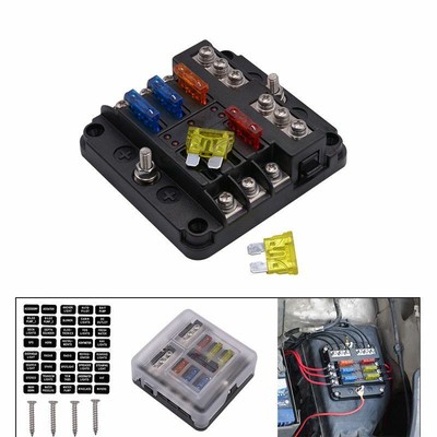 6 Way Blade Fuse Box Block Holder Standard ATC//ATO LED Indicator For Car Marine