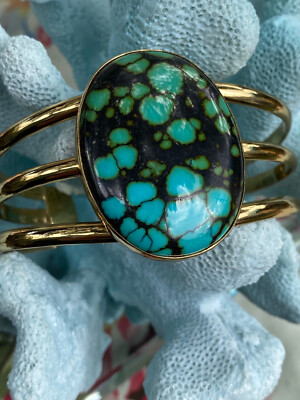 Charles Albert Turquoise & Alchemia Gold Band Handcrafted Artisan Cuff Bracelet