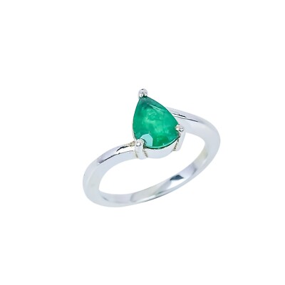 Natural Genuine Pear Emerald Ring, Solid 925 Sterling Silver Handmade Ring