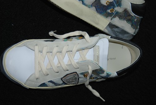 PHILIPPE MODEL Paris Sneaker weiß/creme-blau/silber Gr. 40 Damen Leder/ Fell NEU - Bild 6 von 14