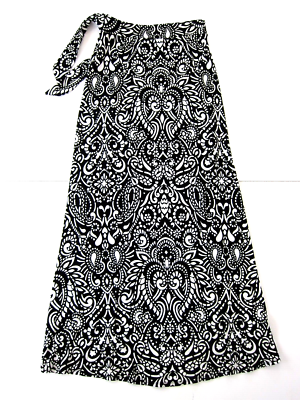 Cynthia Rowley Black White Jersey Stretch Floral Long Maxi Wrap Dress XS