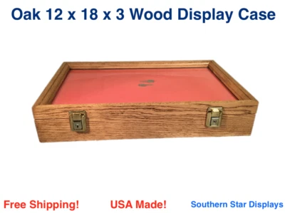 SOUTHERN STAR Oak Wood Display Case 12 x 18 x 3 for Arrowheads Knives Collectibles & More