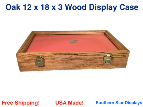 Oak Wood Display Case 12 x 18 x 3 for Arrowheads Knives Collectibles & More 