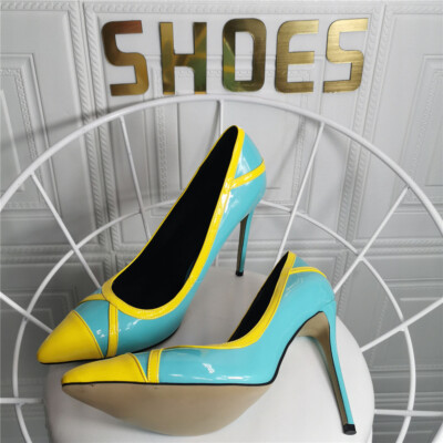 Women High Heels Pump Pointed Toe Stiletto Heel Yellow Blue Shoes Plus Size  4-15