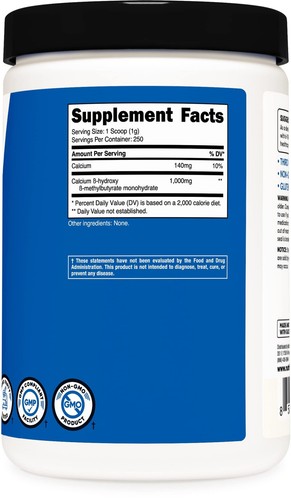 Nutricost HMB Pulver (Beta-Hydroxy Beta-Methylbutyrat) 250 Gramm - Gluten Fr... - Bild 4 von 5