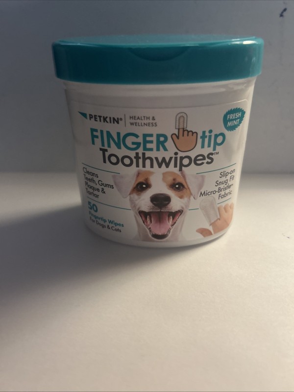 Petkin Fingertip TOOTHWIPES For Cats And Dogs FRESH MINT 50 Wipes | Sealed