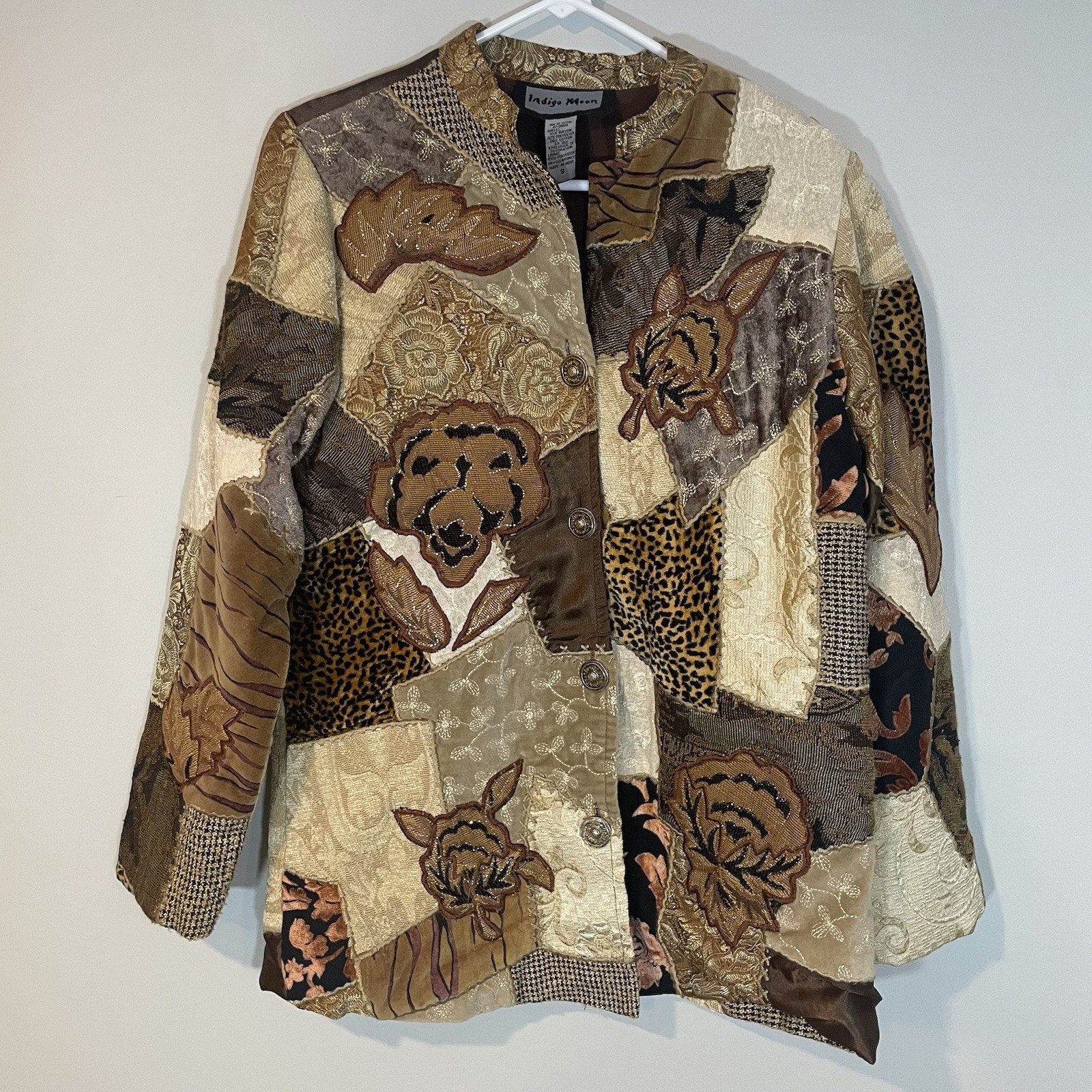 Indigo Moon Jacket Womens S Patchwork Velvet Bead… - image 1