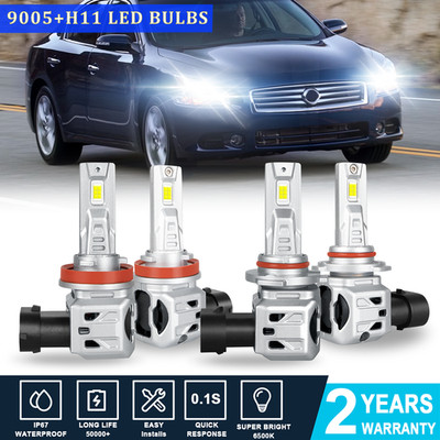 For Nissan Maxima 2009-2014-4PCS LED Headlight Hi/Lo Bulbs Combo Kit 9005+H11