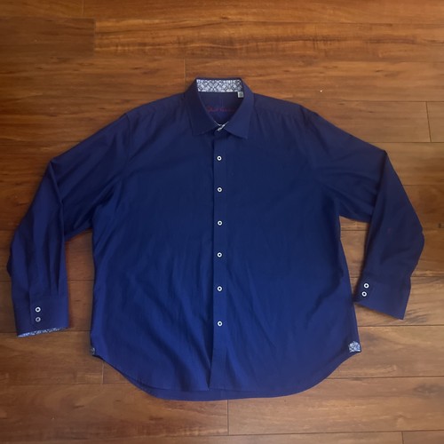 Camicia Robert Graham con bottoni LS uomo 3XL blu paisley polsino infradito floreale usata in ottime condizioni - Foto 4 di 15