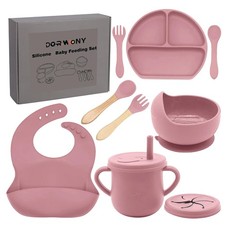 100 Silicone Baby Feeding Set,BPA Free Baby Dishes Set with Suction Bowl Div...