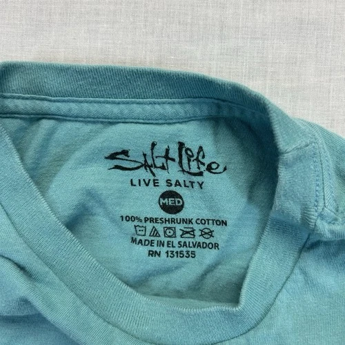 Salt Life Graphic Print T-Shirt Mens Medium Blue Teal Preshrunk Cotton Surfing image 3