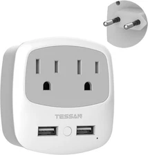 European Plug Adapter Type C with 2 USB 2 American Outlet for US Travel to Spain