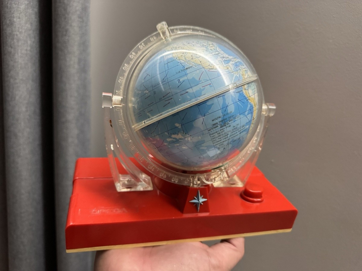 Vintage USSR Space Age Globe souvenir Lamp Mid-Century Sovet Night 