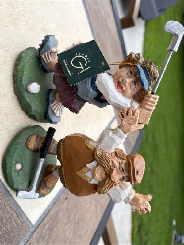 Vintage David Frykman The Golfer Figurine Art Sculpture 1996 Pair Couple Golf