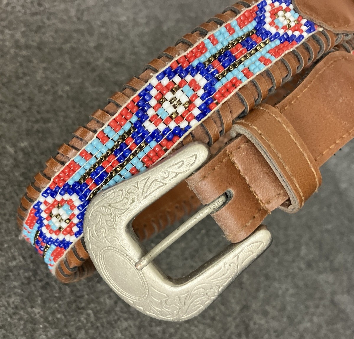 VTG Southwestern Aztec Beaded Belt Womens 30-34 Indian  display picture 1