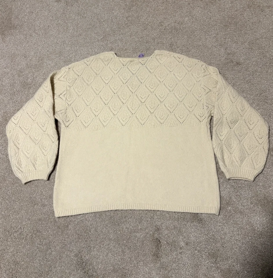 Suéter tejido semi-abierto Francescas Alya para mujer cuello en V manga globo marfil, talla M Foto 2 de 4