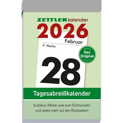 ZETTLER Tagesabreißkalender L 2026 mit Sudokus 1 Tag 1 Seite 6,6cm x 9,9cm neu