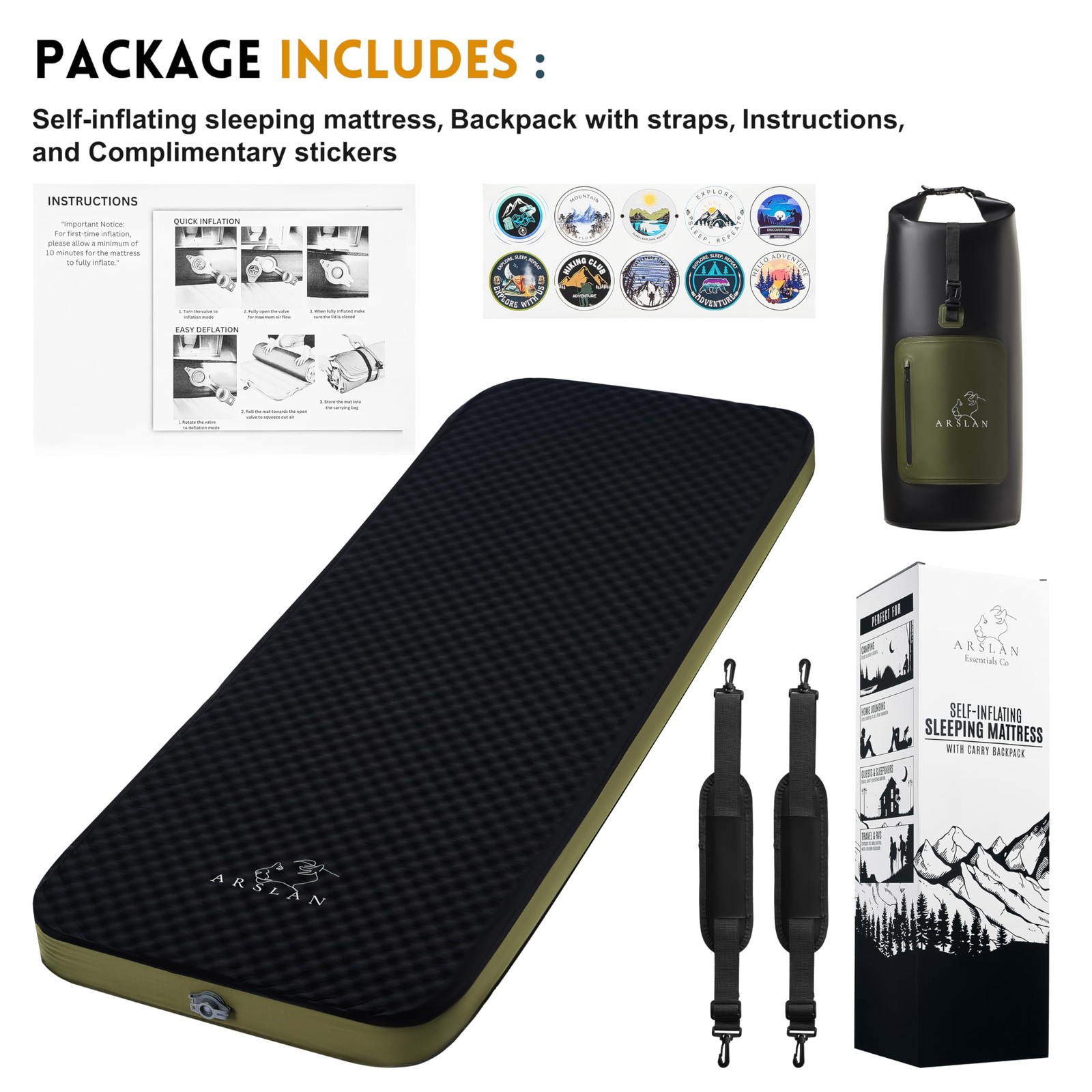 Self-Inflating Sleeping Pad 4" Memory Foam – Camping Mattress with Backpack |...