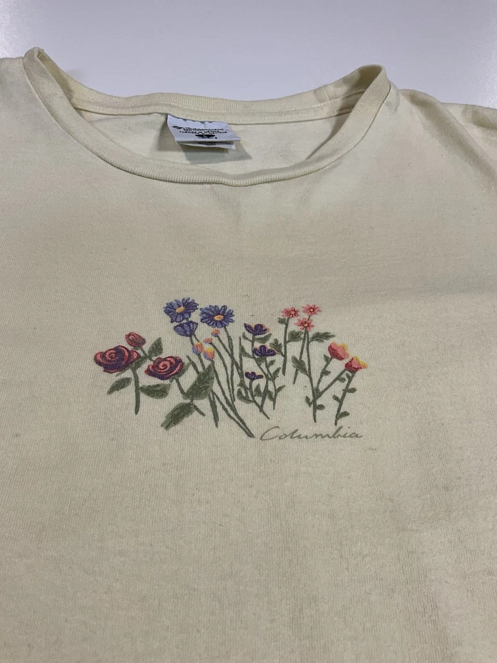 Camiseta vintage floral Columbia para mujer talla L amarilla Cottagecore Y2K Foto 2 de 4